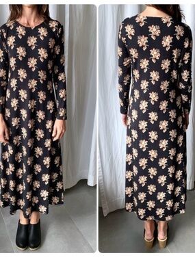 No. 6 Womens Lagenlook Modest Floral Jersey Cotton Modal Long Sleeve Aki Dress M